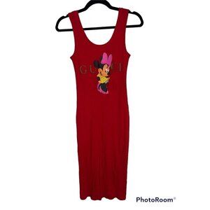 Minnie Mouse Guci Ribbed Dress Bodycon Red Size Small Midi Dress E1